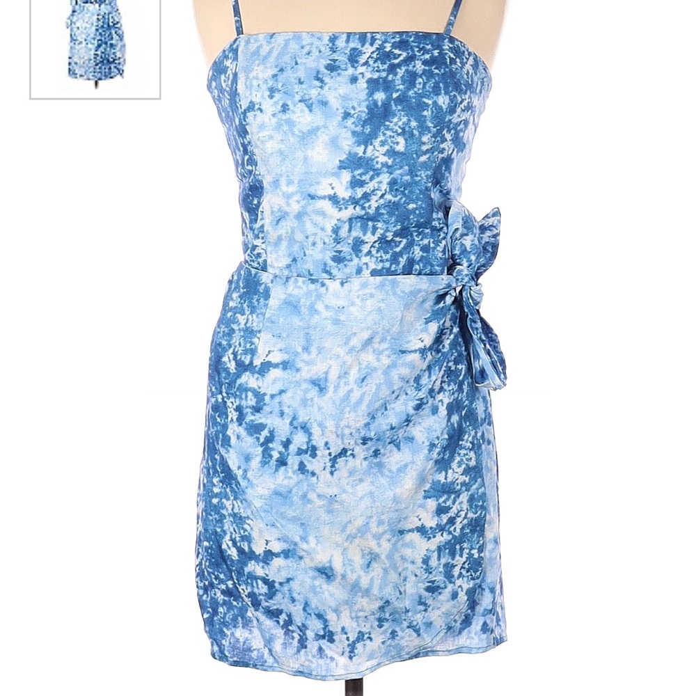 Reformation blue tie-dye wrap dress
